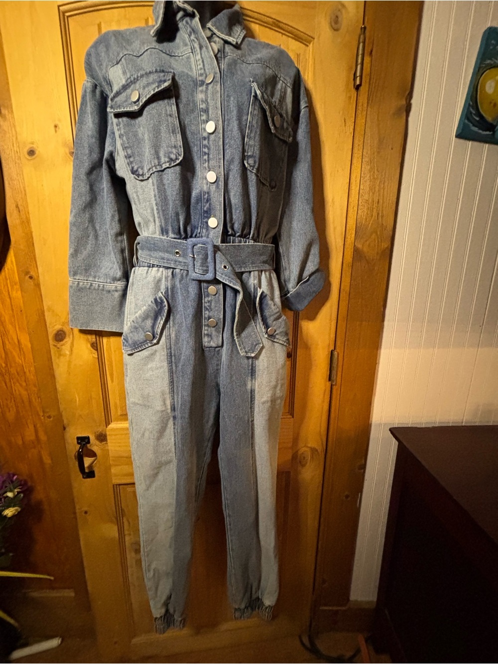 L'ATISTE Light Blue Denim Utility Jumpsuit with Belt